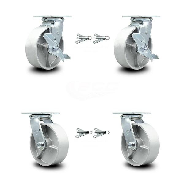 Service Caster 6 Inch Semi Steel Caster Set with Roller Bearings 4 Swivel Lock 2 Brake SCC SCC-30CS620-SSR-TLB-BSL-2-BSL-2 - main